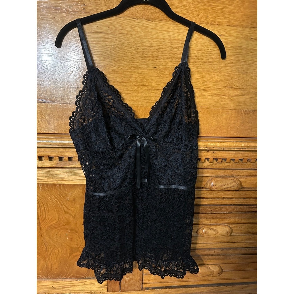 Y2K Coquette Whimsigoth Black Sheer Floral Lace Cami Sheer V-Neck Lingerie Top